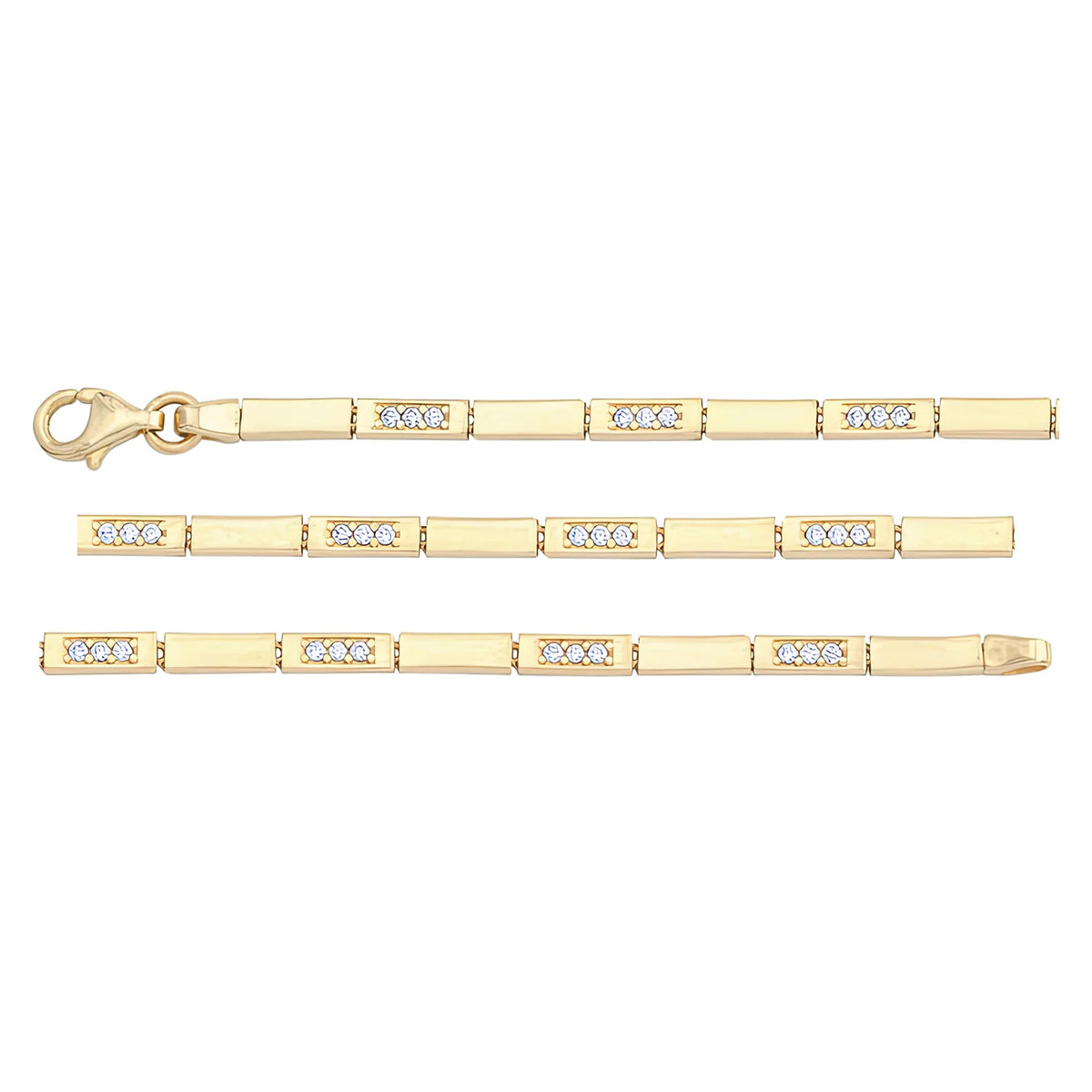 Solid gold bar link bracelet, 4.05 g — shown in three rows across the frame.