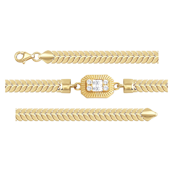 Solid gold herringbone bracelet, 6.60 g — shown in three rows across the frame.