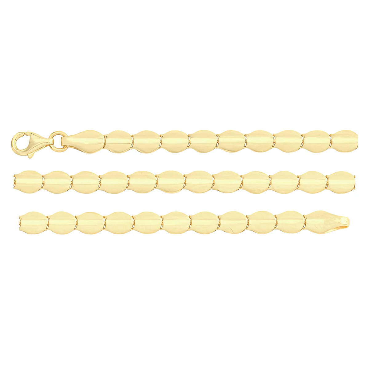 Solid gold fancy link bracelet, 5.80 g — shown in three rows across the frame.