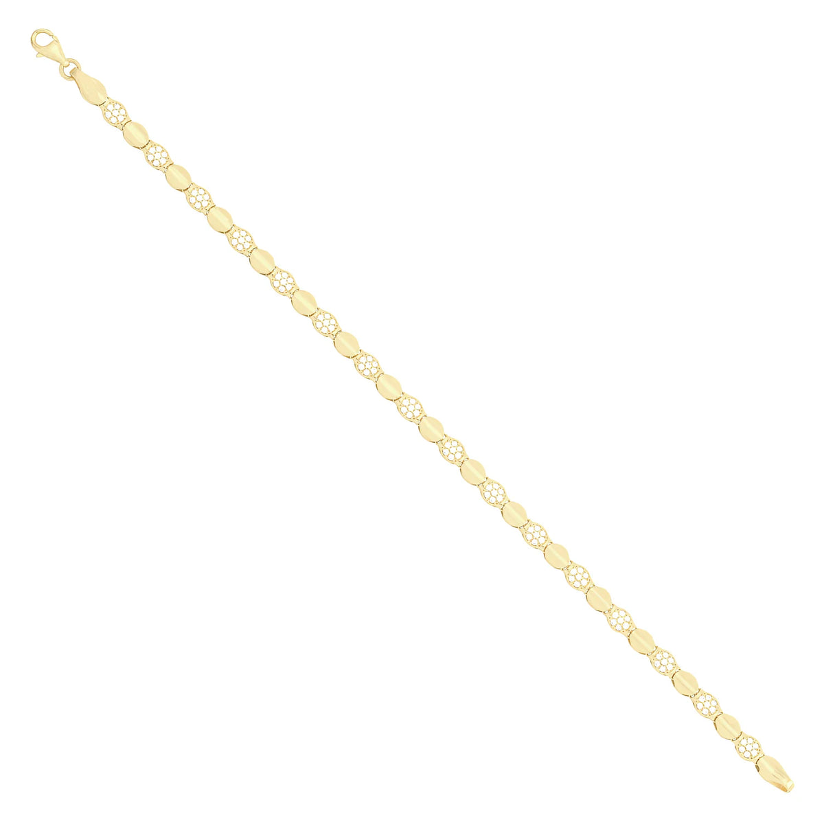 Solid gold fancy link bracelet, 6.00 g — shown at an angle across the frame.