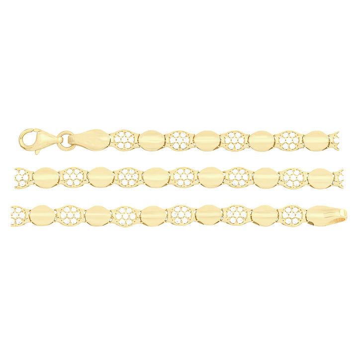 Solid gold fancy link bracelet, 6.00 g — shown in three rows across the frame.