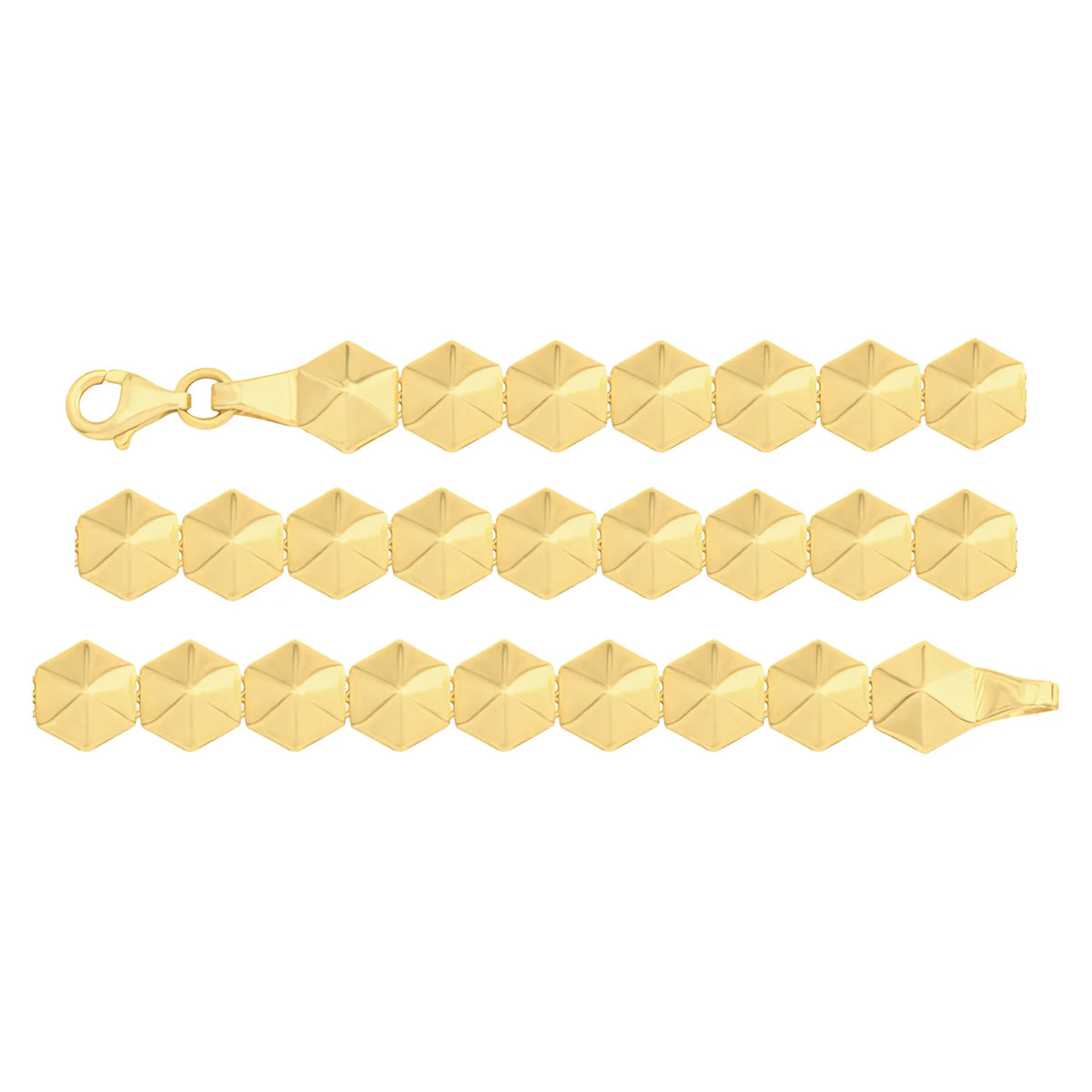 Solid gold fancy link bracelet, 7.95 g — shown in three rows across the frame.