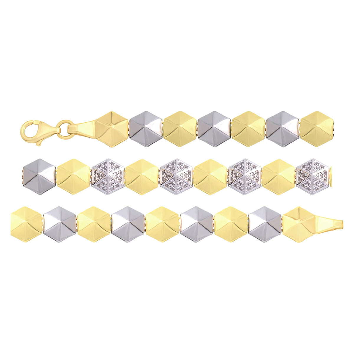 Solid gold fancy link bracelet, 8.25 g — shown in three rows across the frame.