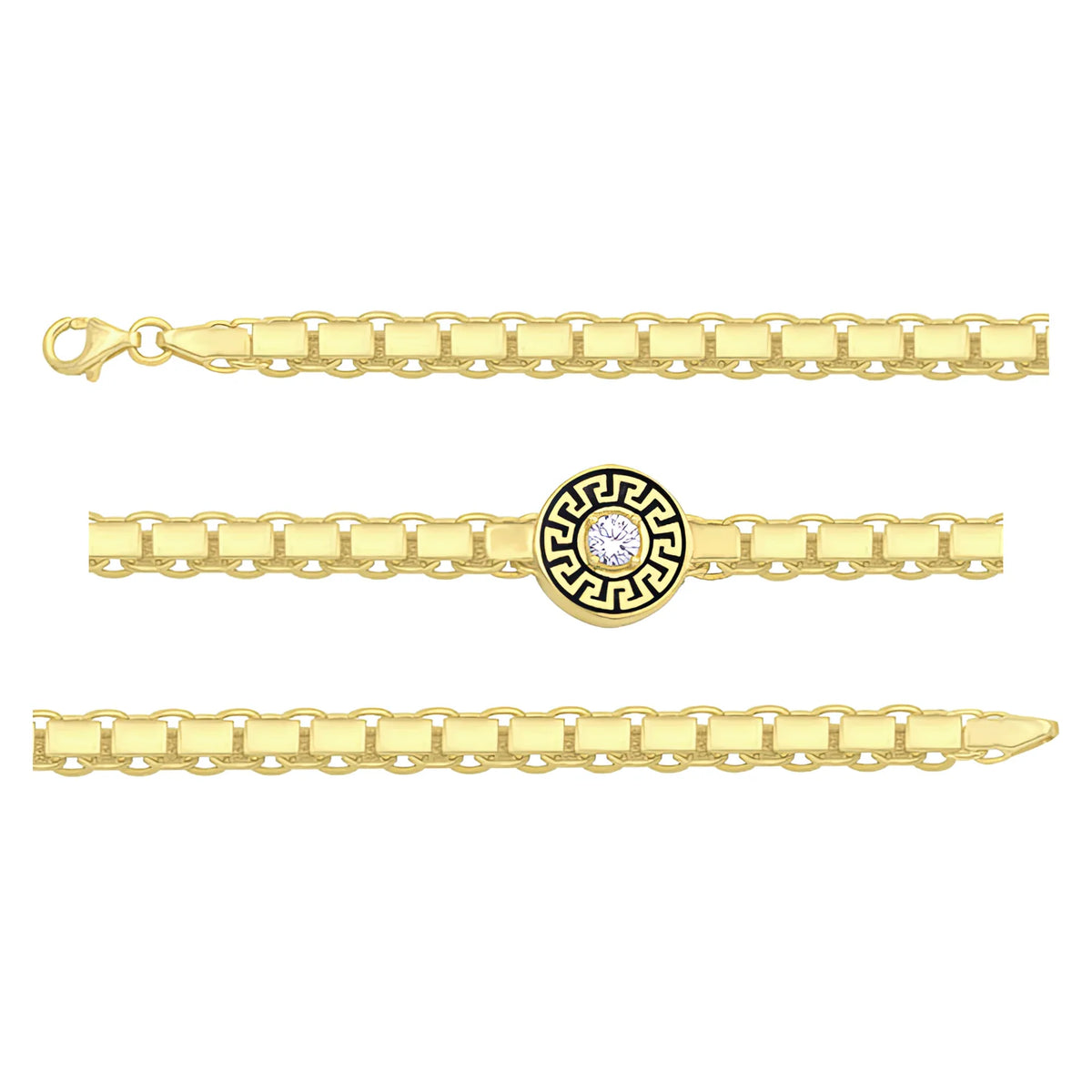 Solid gold fancy link bracelet, 7.60 g — shown in three rows across the frame.