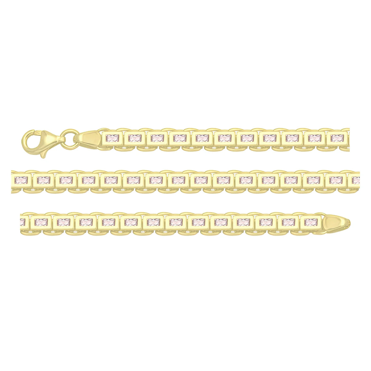 Solid gold tennis bracelet, 10.25 g — shown in three rows across the frame.