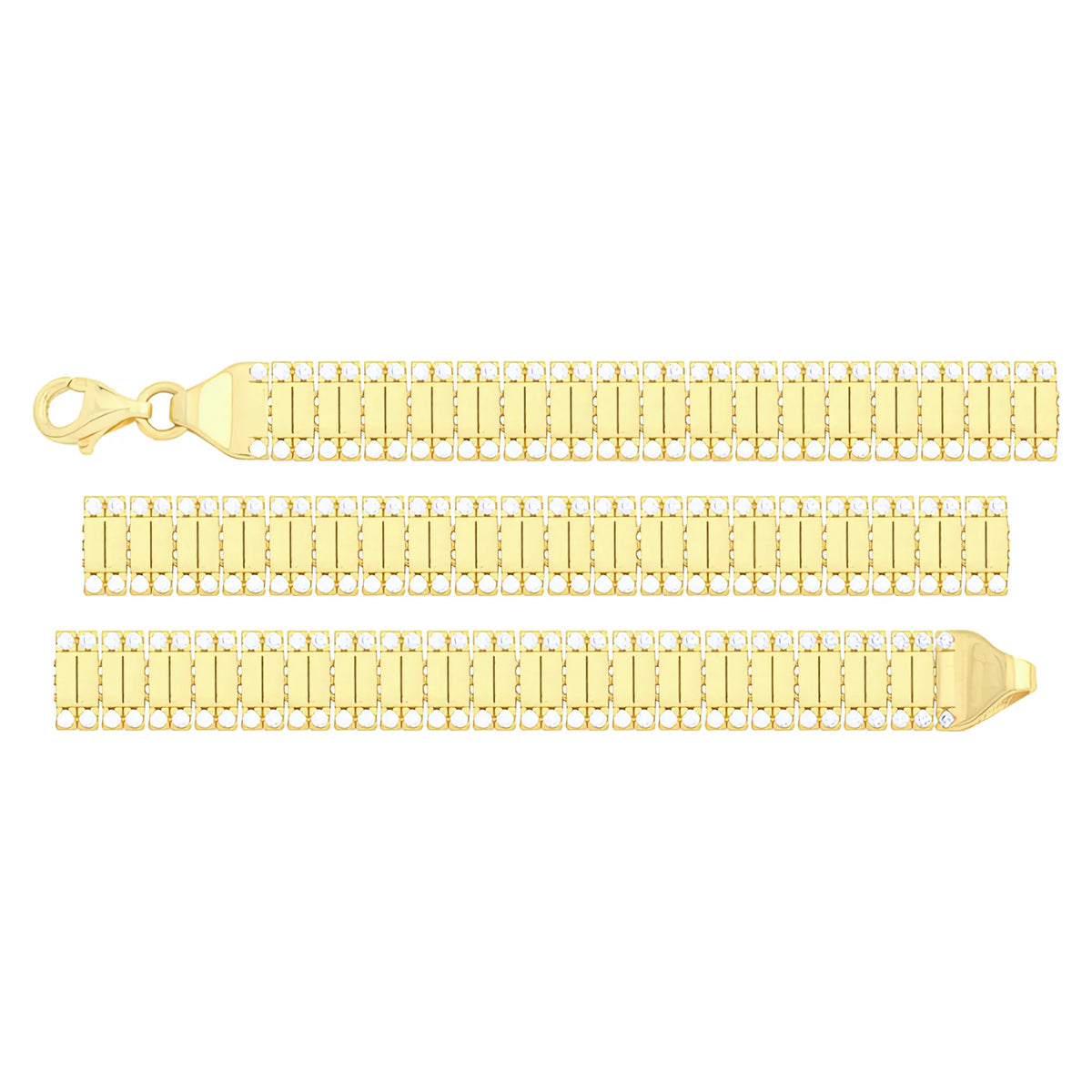 Solid gold bar link bracelet, 8.90 g — shown in three rows across the frame.