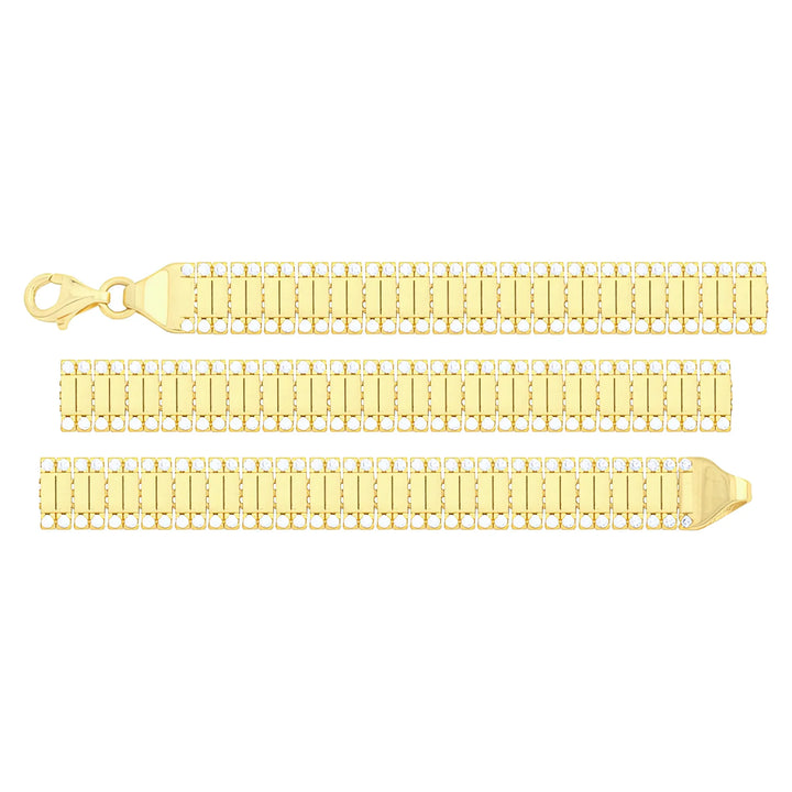 Solid gold bar link bracelet, 8.90 g — shown in three rows across the frame.