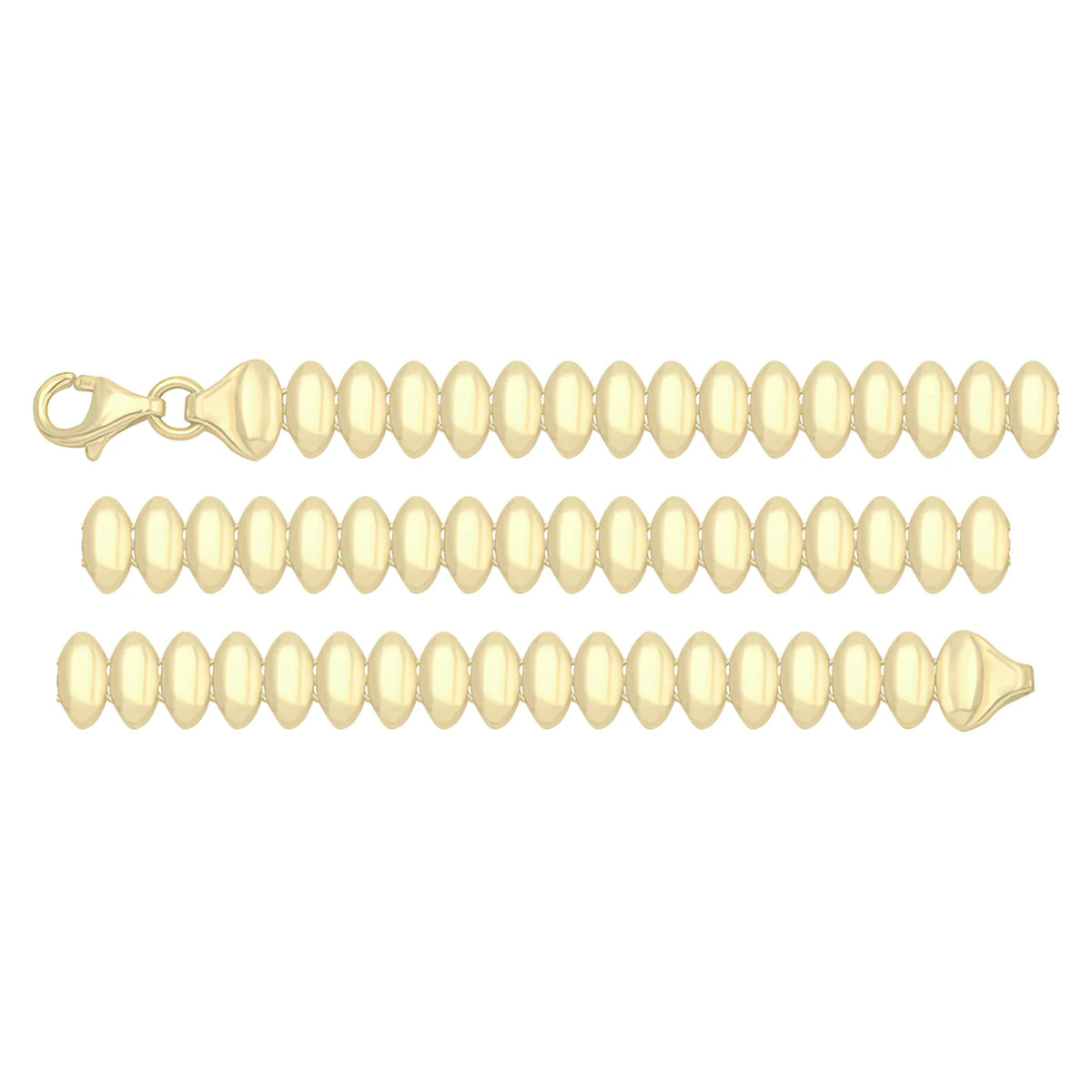 Solid gold fancy link bracelet, 7.95 g — shown in three rows across the frame.