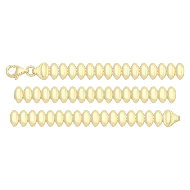 Solid gold fancy link bracelet, 7.95 g — shown in three rows across the frame.