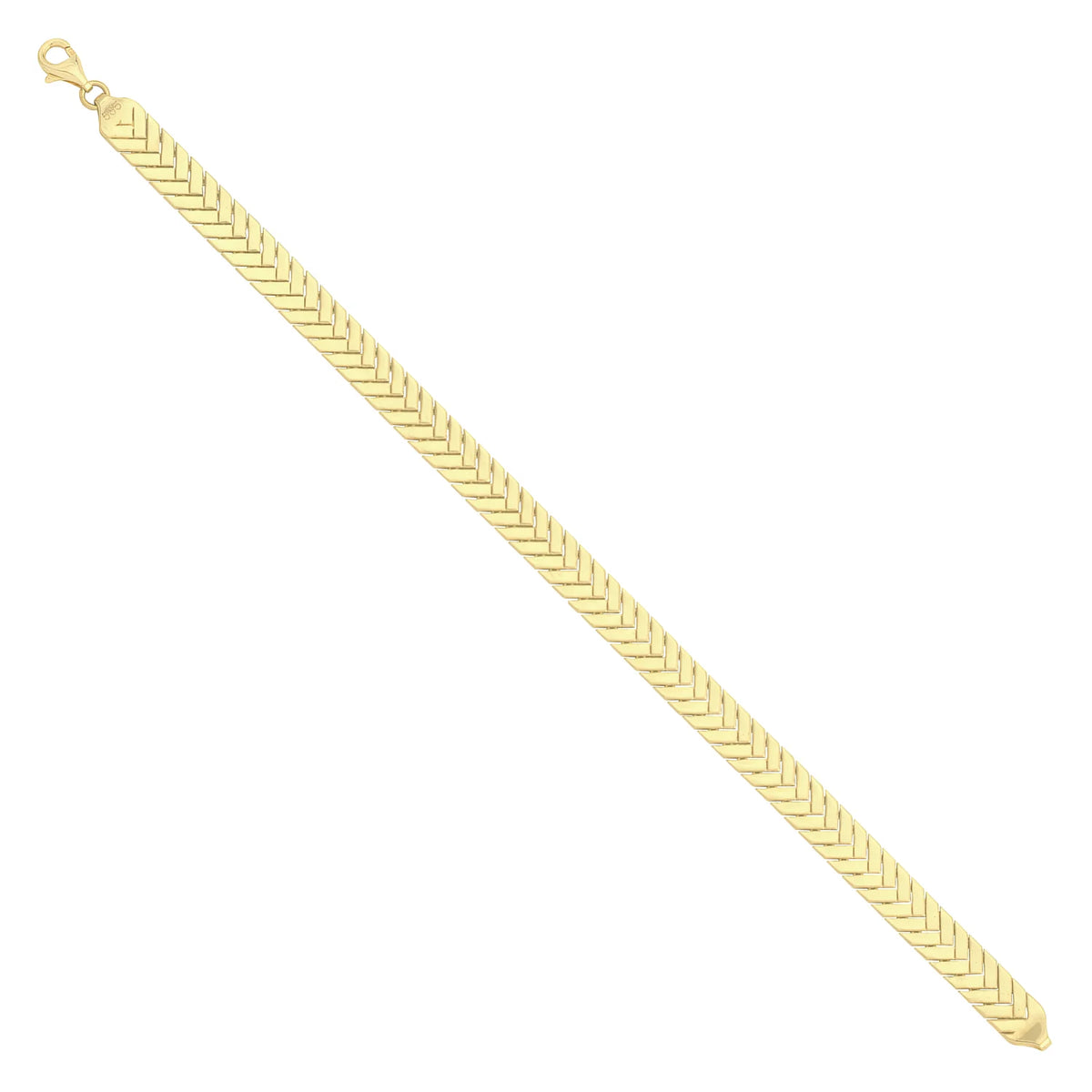Solid gold herringbone bracelet, 9.20 g — shown at an angle across the frame.