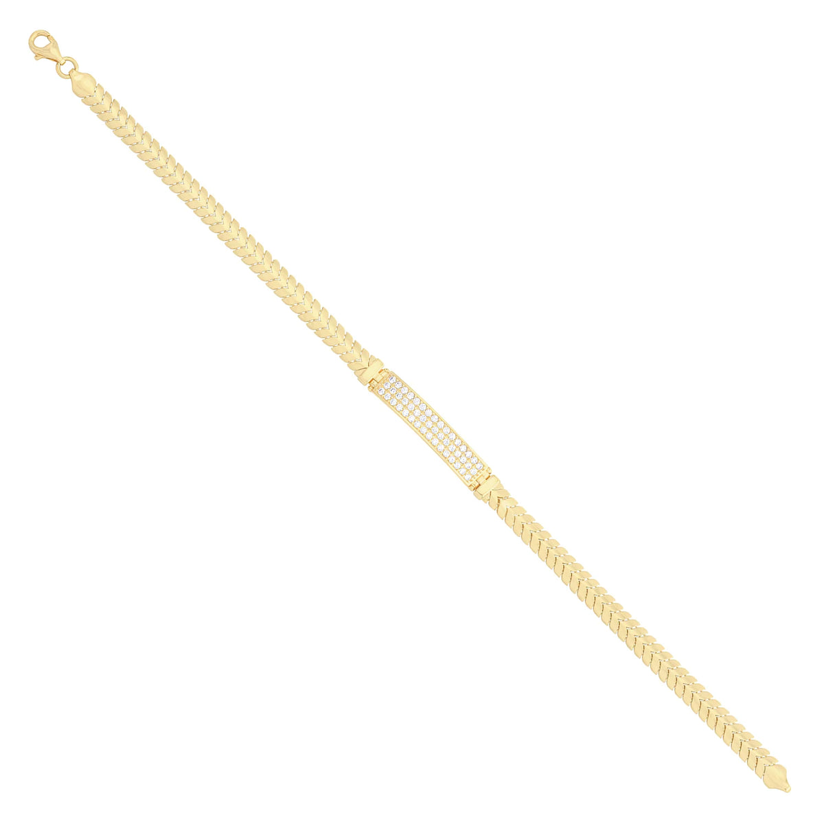 Solid gold tennis bracelet, 7.75 g — shown at an angle across the frame.