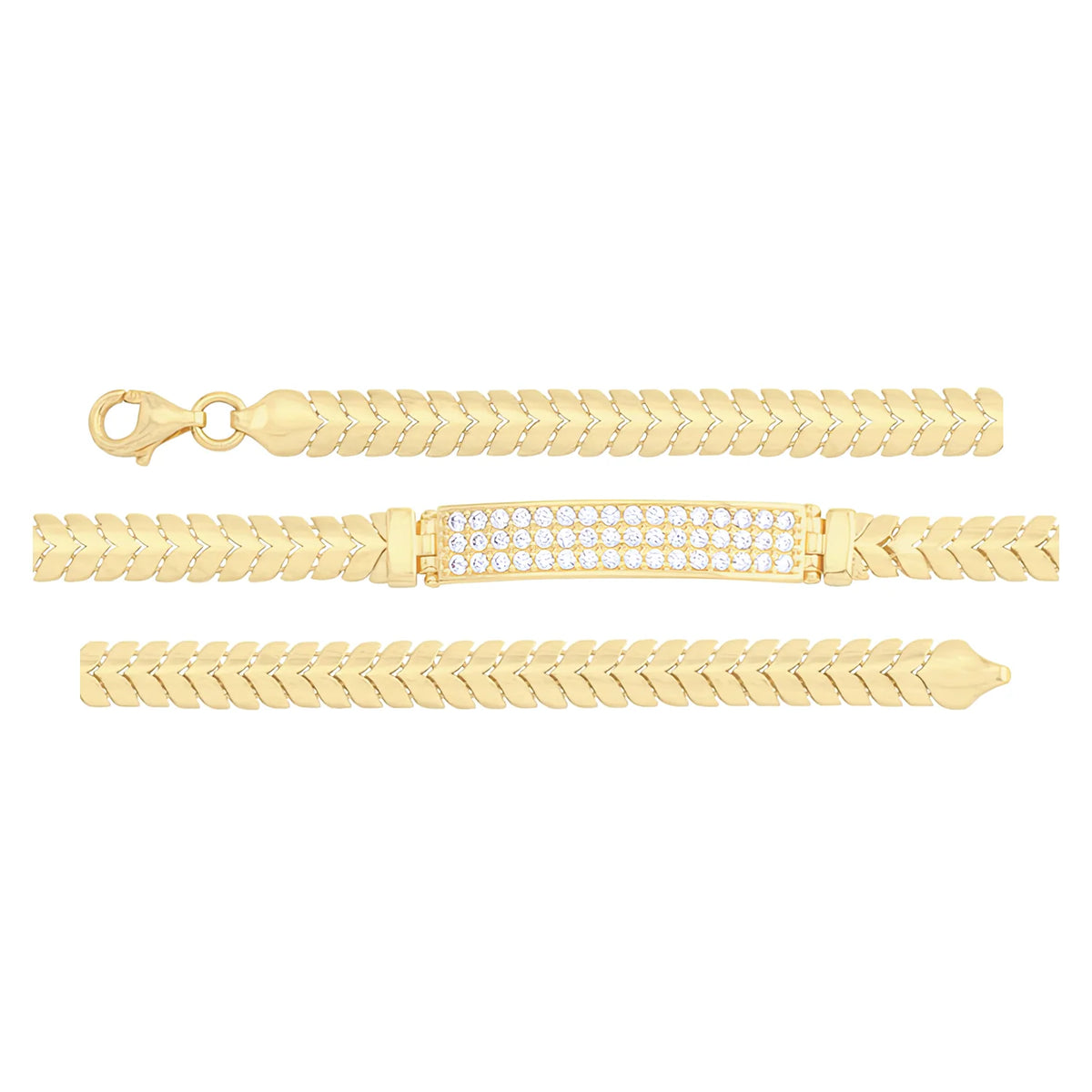 Solid gold tennis bracelet, 7.75 g — shown in three rows across the frame.