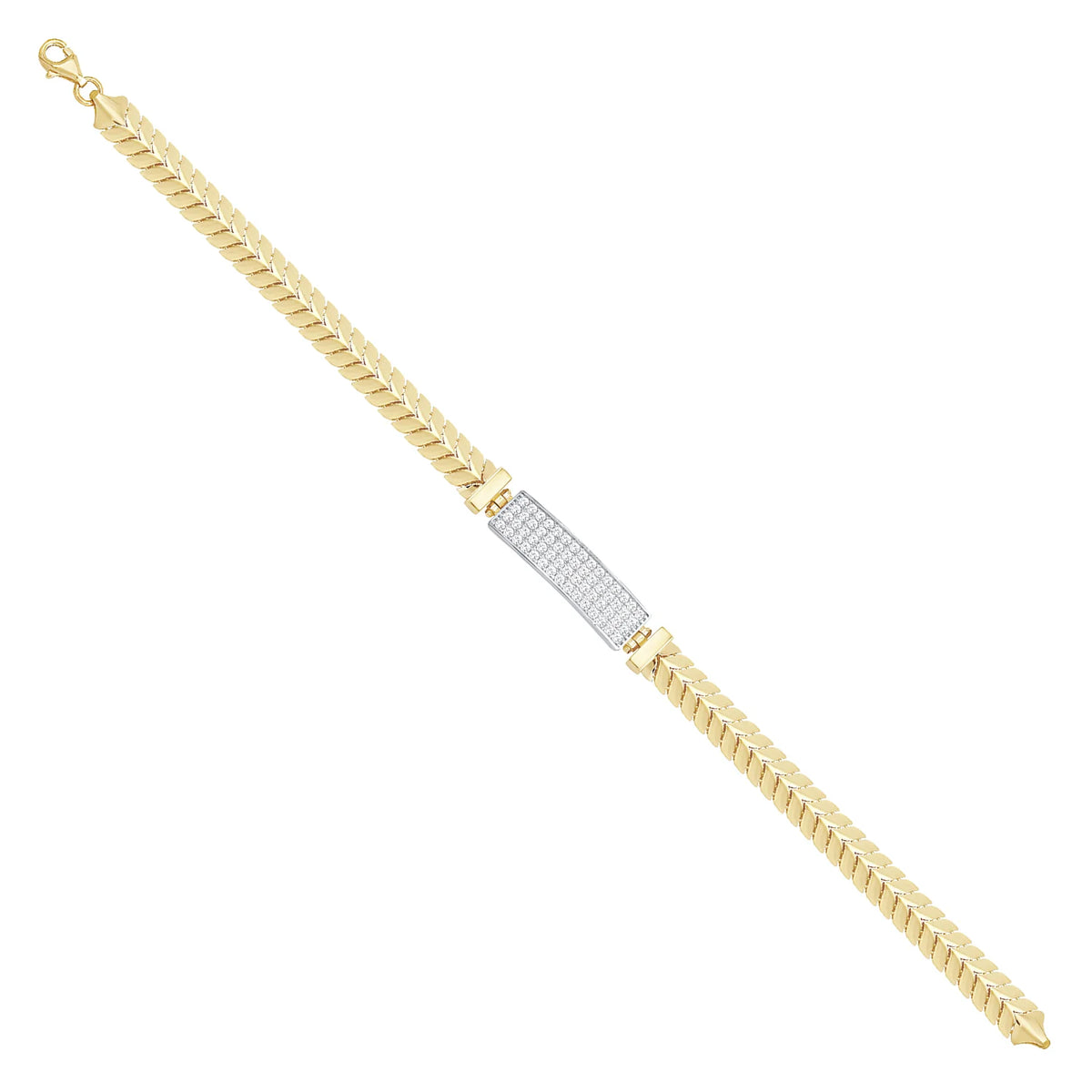 Solid gold tennis bracelet, 10.15 g — shown at an angle across the frame.
