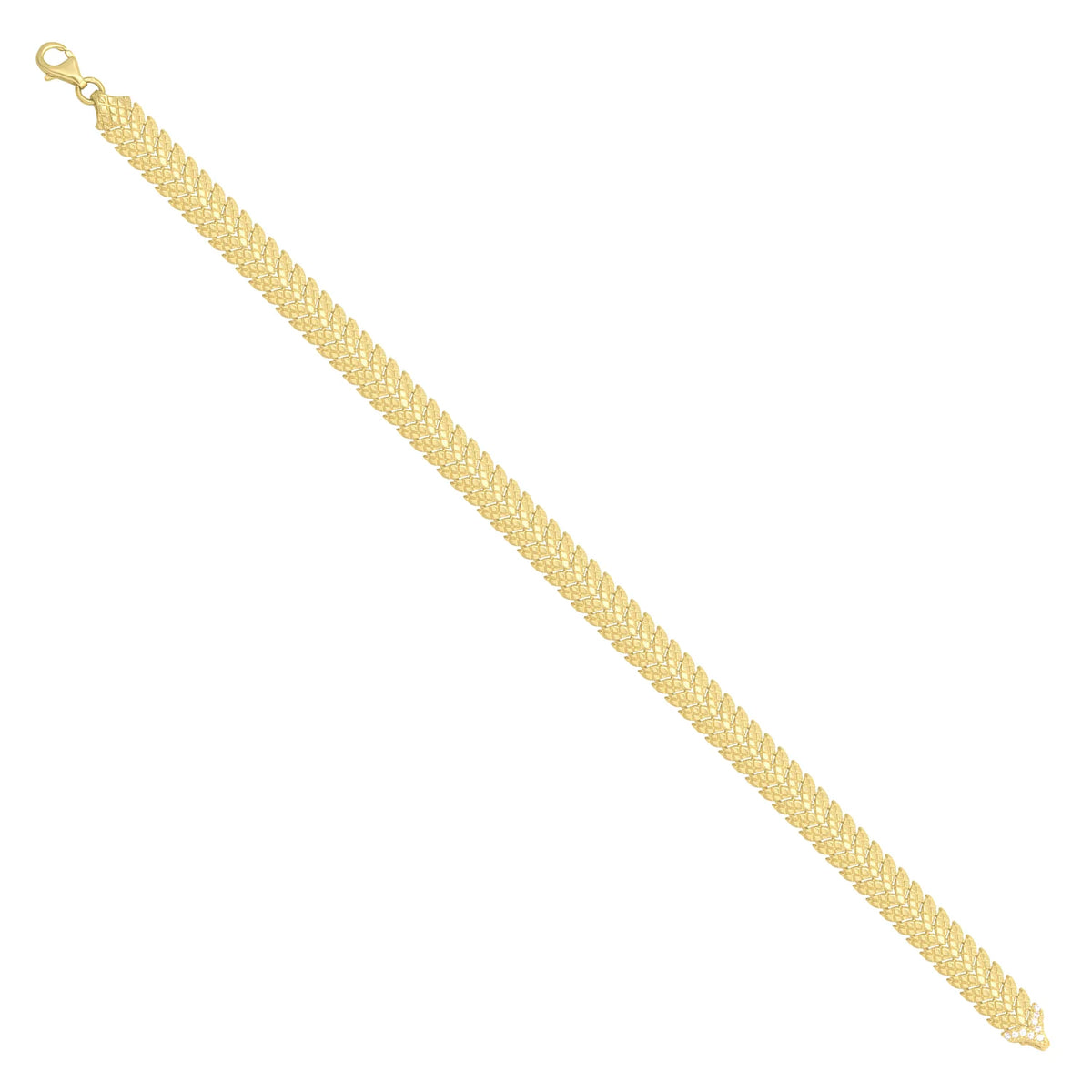 Solid gold herringbone bracelet, 11.00 g — shown at an angle across the frame.