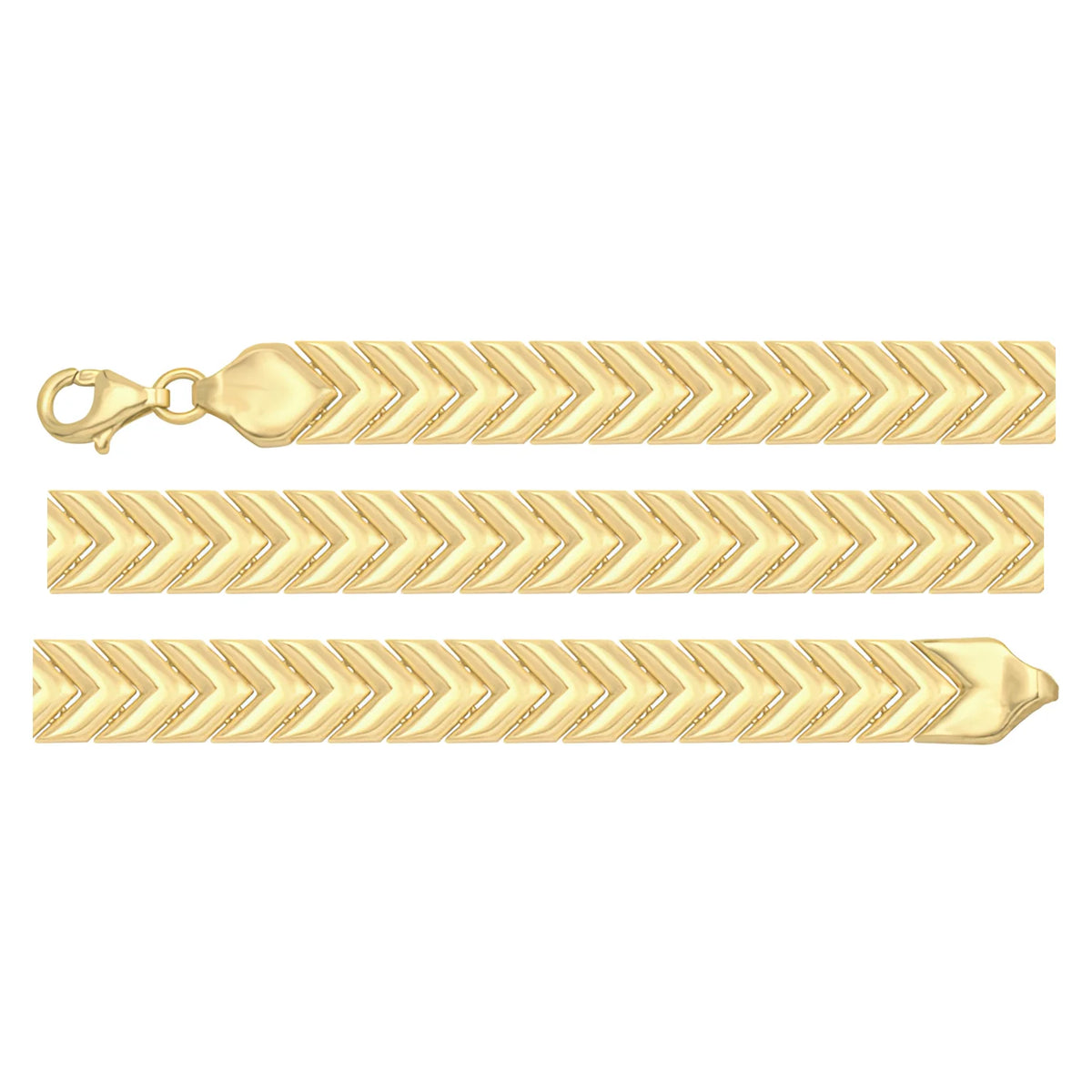 Solid gold herringbone bracelet, 8.80 g — shown in three rows across the frame.