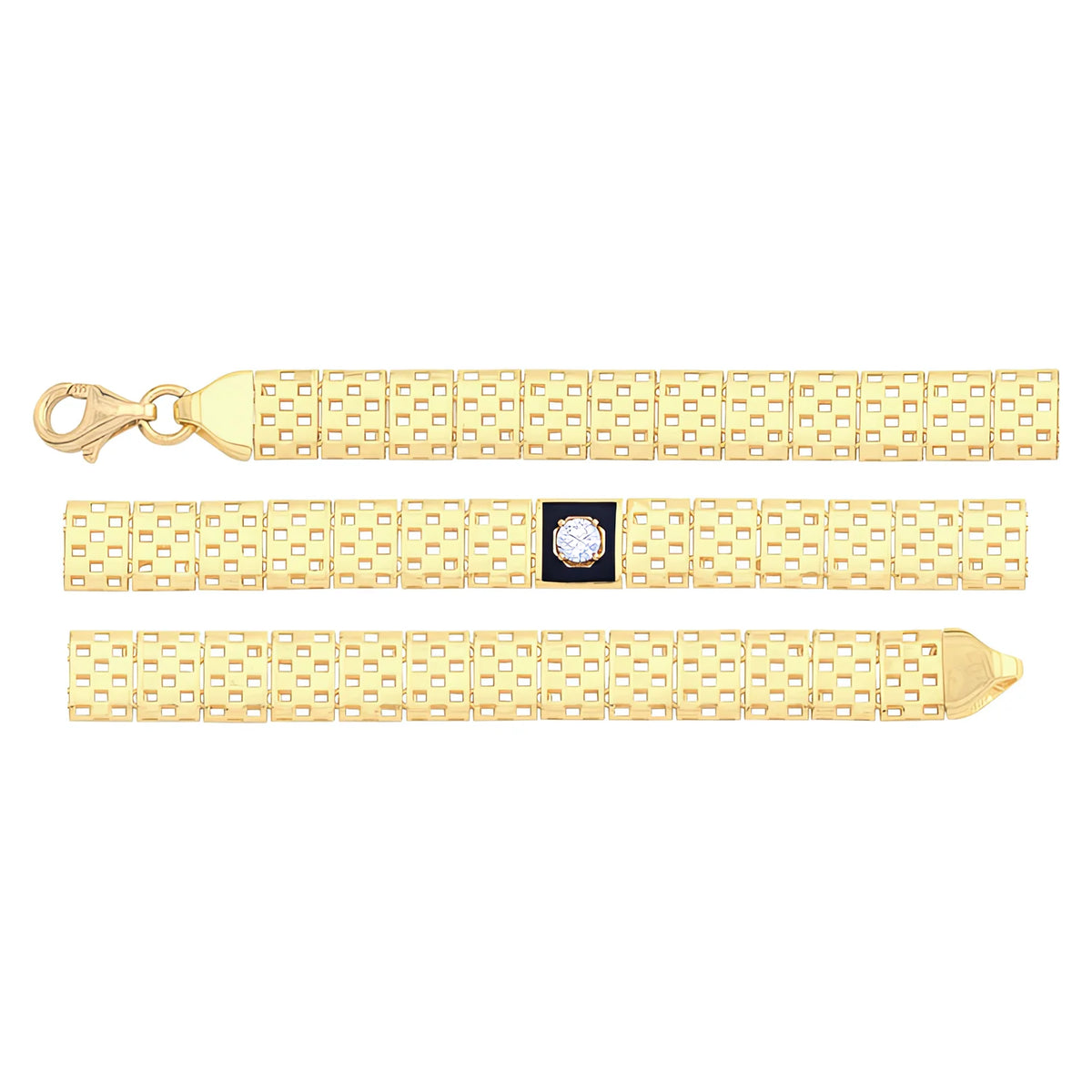 Solid gold brick link bracelet, 6.05 g — shown in three rows across the frame.