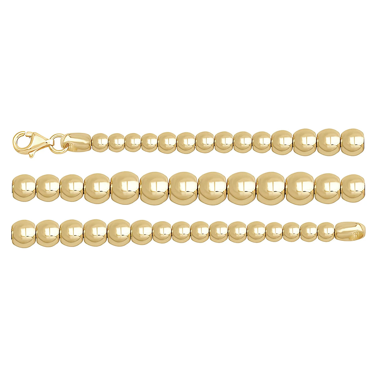 Solid gold bead bracelet, 7.65 g — shown in three rows across the frame.
