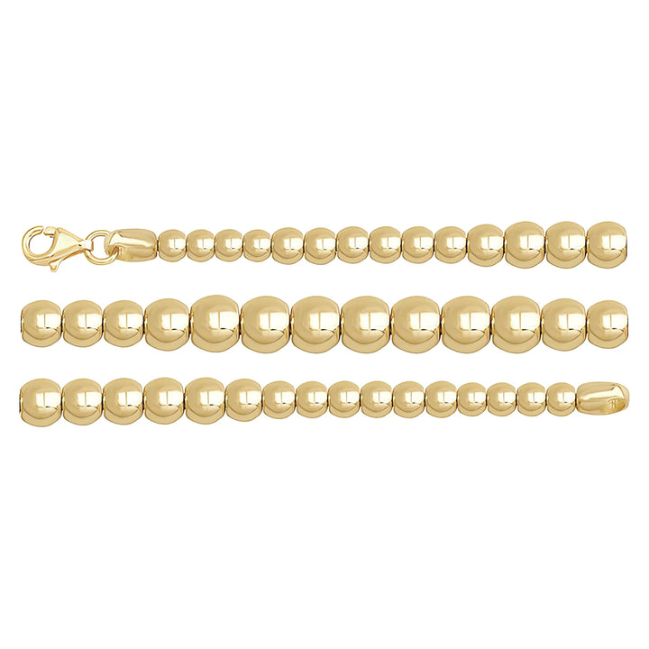 Solid gold bead bracelet, 7.65 g — shown in three rows across the frame.