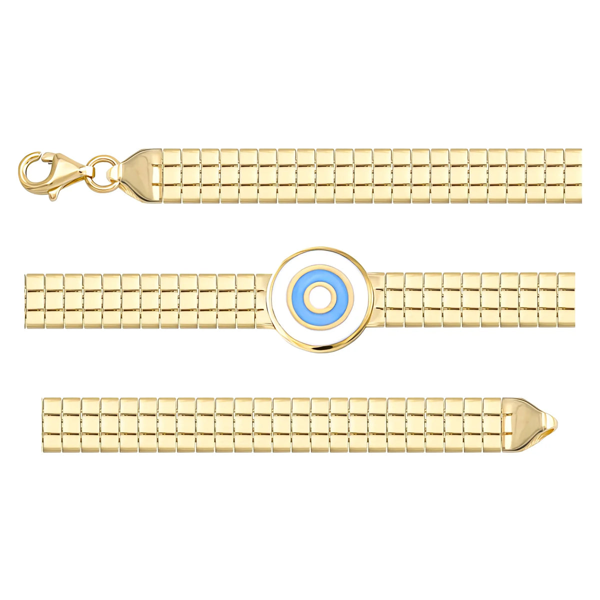 Solid gold bar link bracelet, 6.15 g — shown in three rows across the frame.