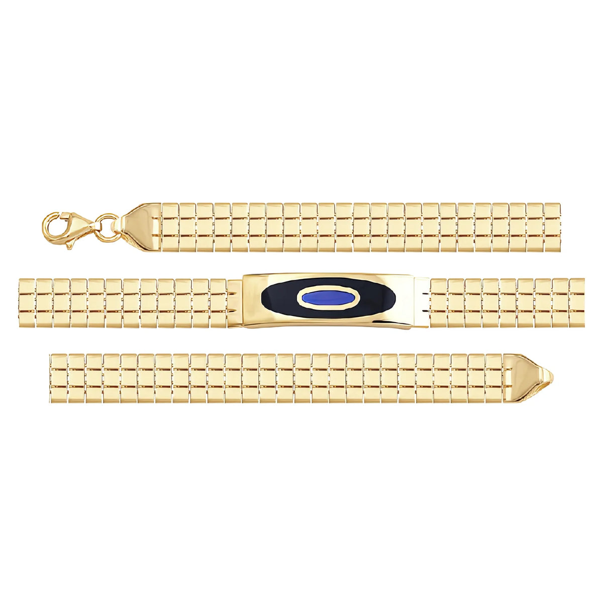 Solid gold id bracelet, 7.25 g — shown in three rows across the frame.
