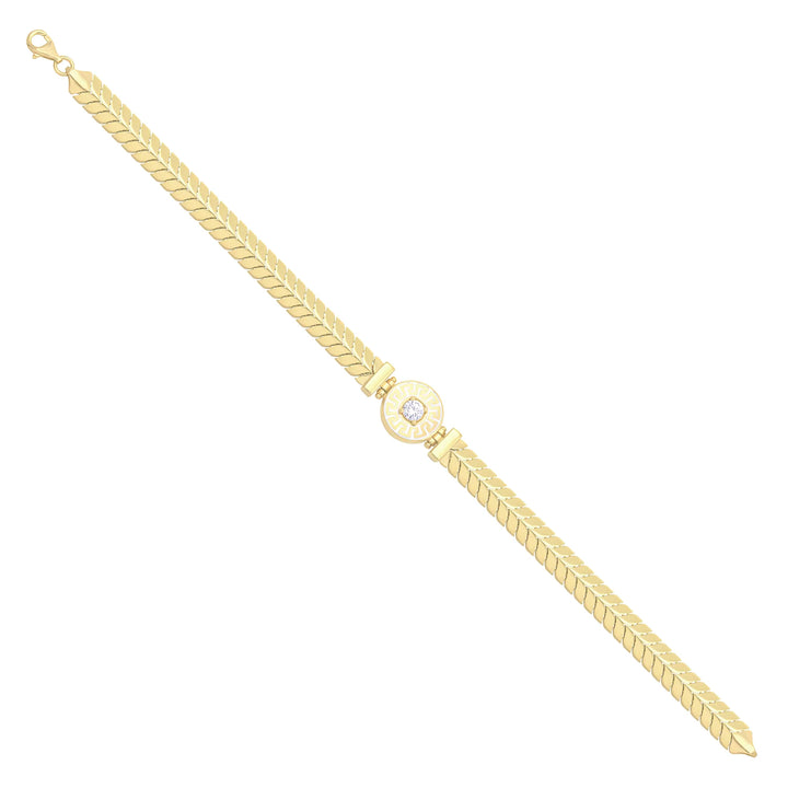 Solid gold herringbone bracelet, 9.90 g — shown at an angle across the frame.