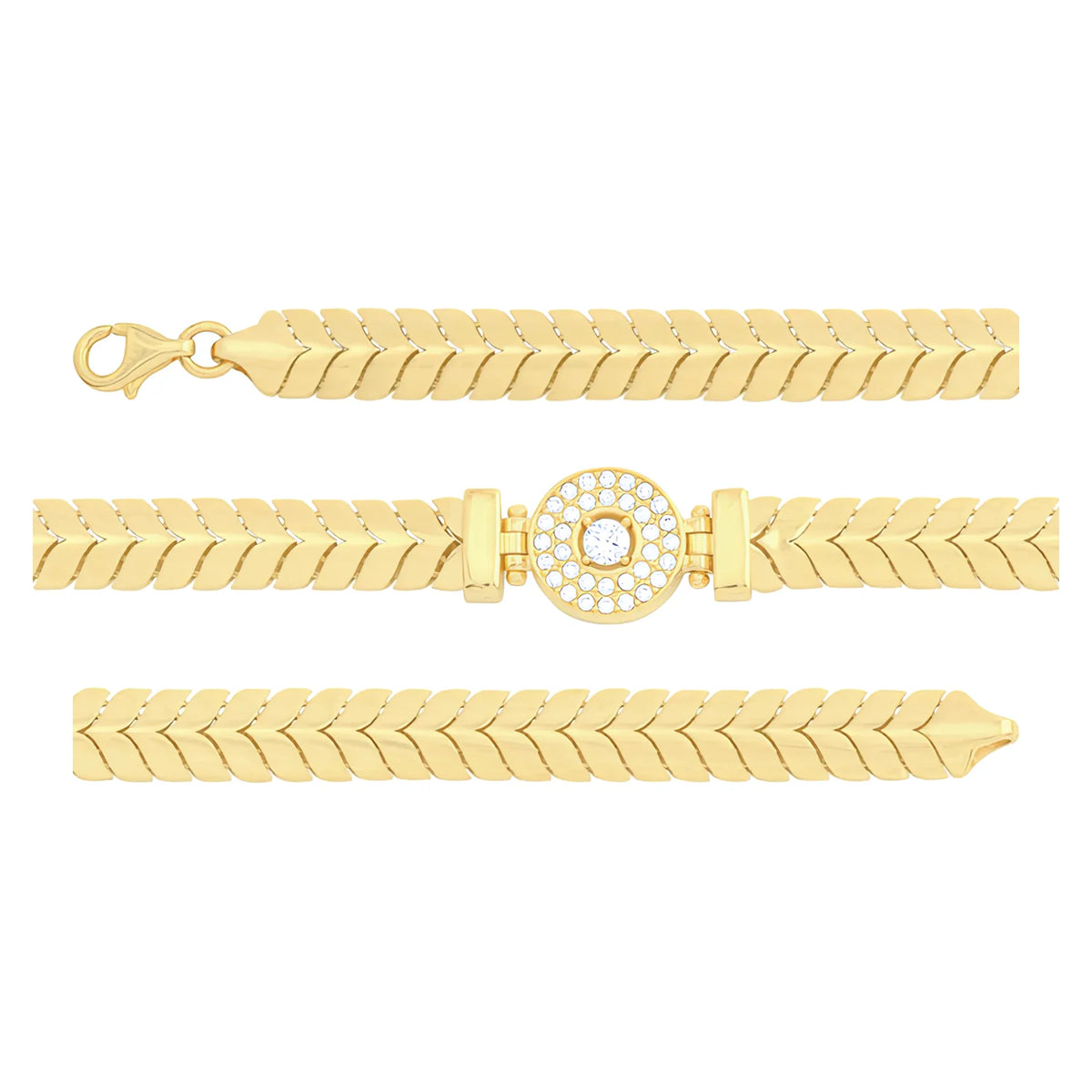 Solid gold herringbone bracelet, 10.45 g — shown in three rows across the frame.