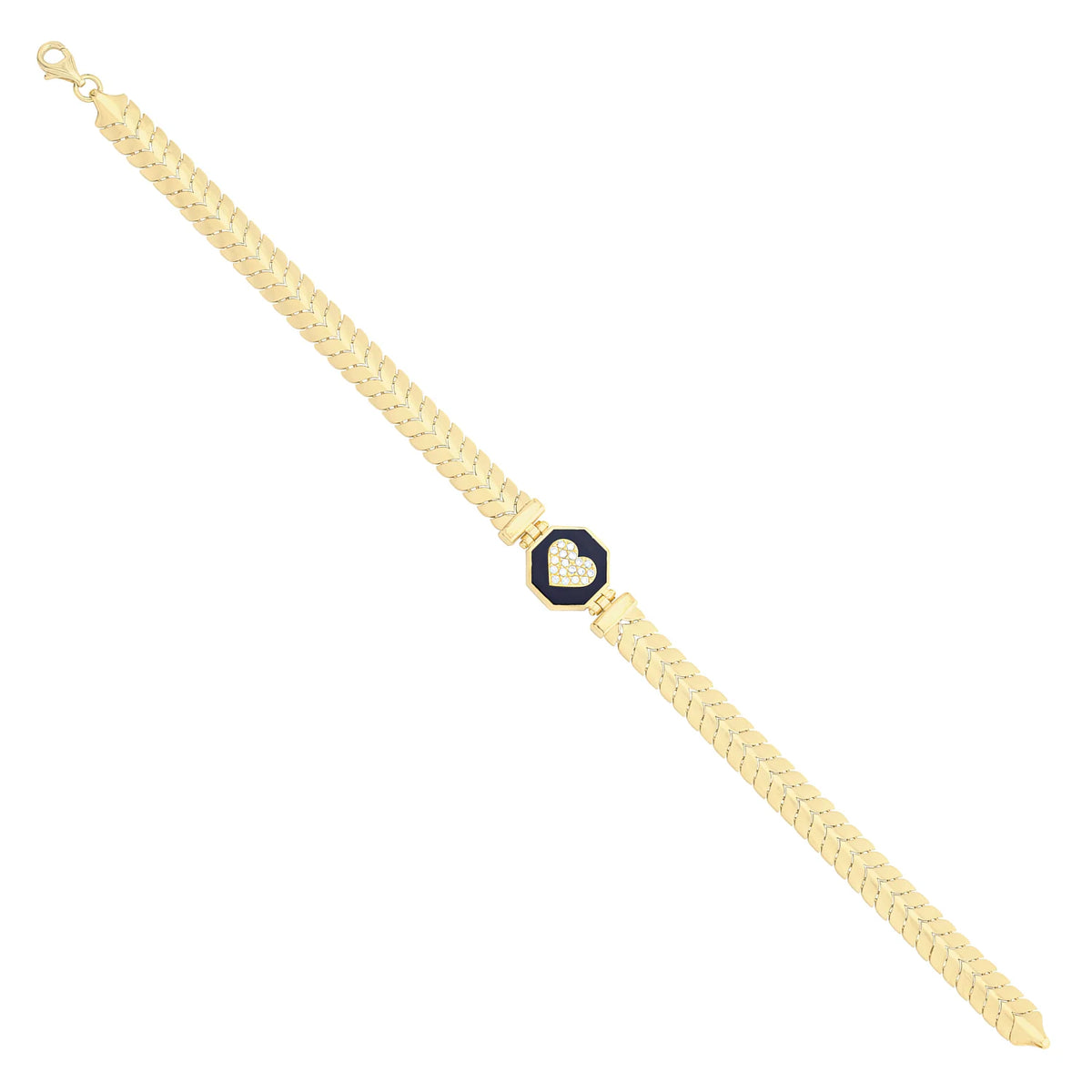 Solid gold herringbone bracelet, 10.35 g — shown at an angle across the frame.