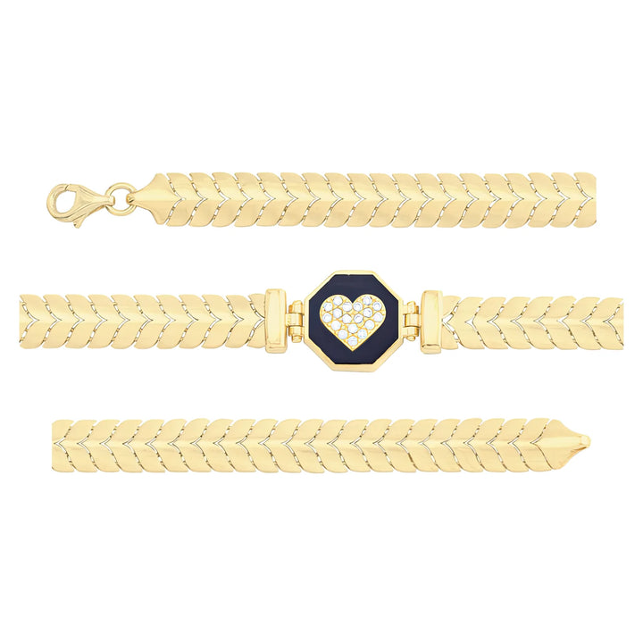 Solid gold herringbone bracelet, 10.35 g — shown in three rows across the frame.