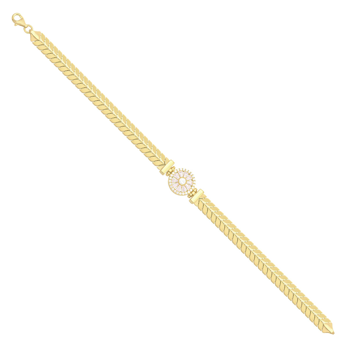 Solid gold herringbone bracelet, 9.70 g — shown at an angle across the frame.