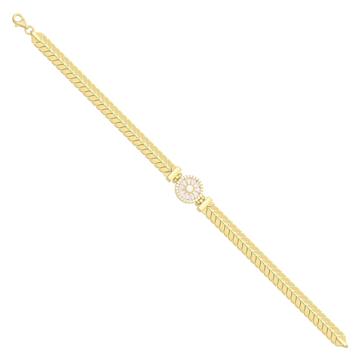 Solid gold herringbone bracelet, 9.70 g — shown at an angle across the frame.