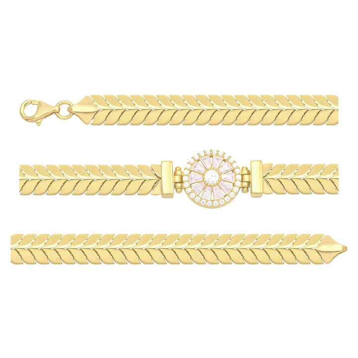 Solid gold herringbone bracelet, 9.70 g — shown in three rows across the frame.
