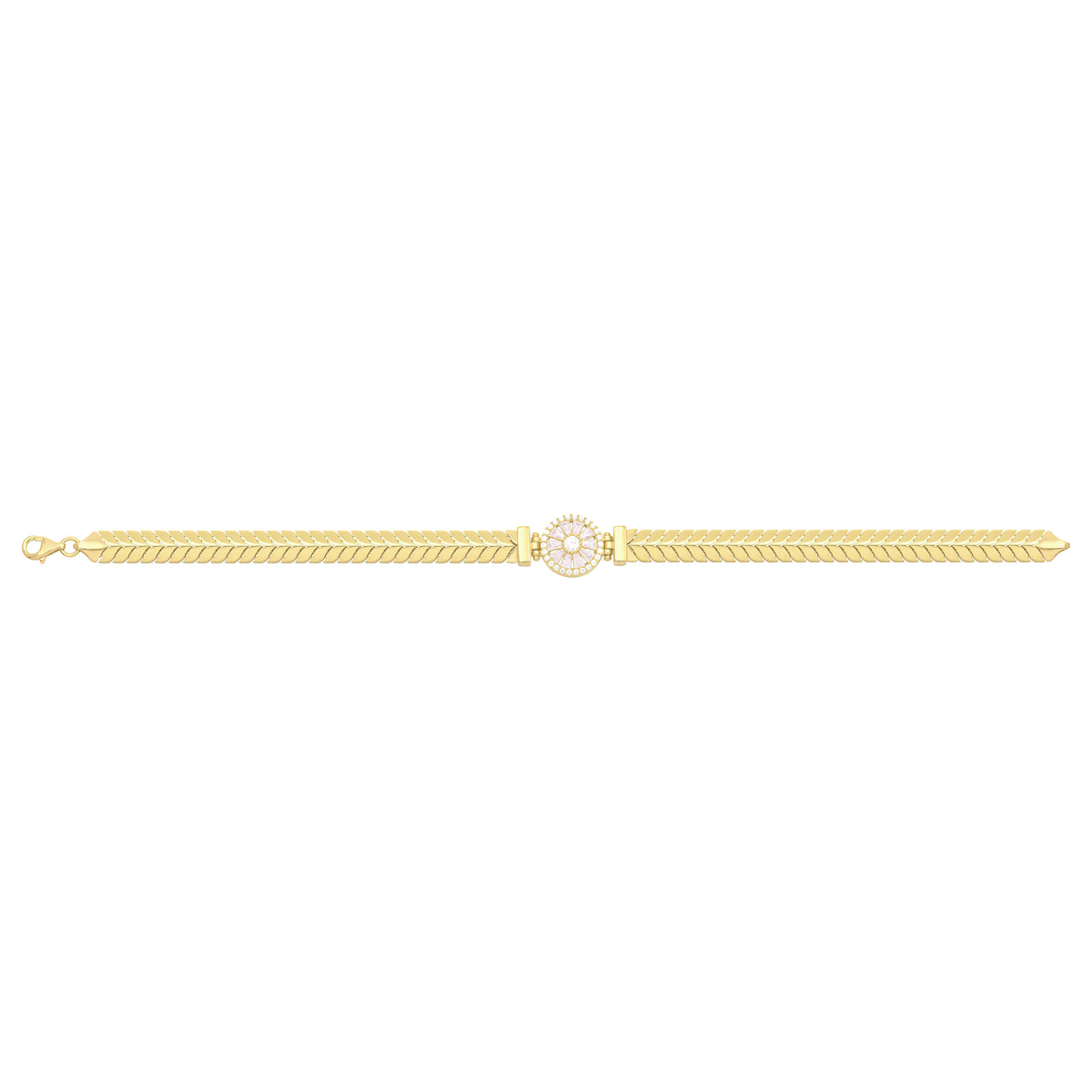 Solid gold herringbone bracelet, 9.70 g — shown square on a plain background.