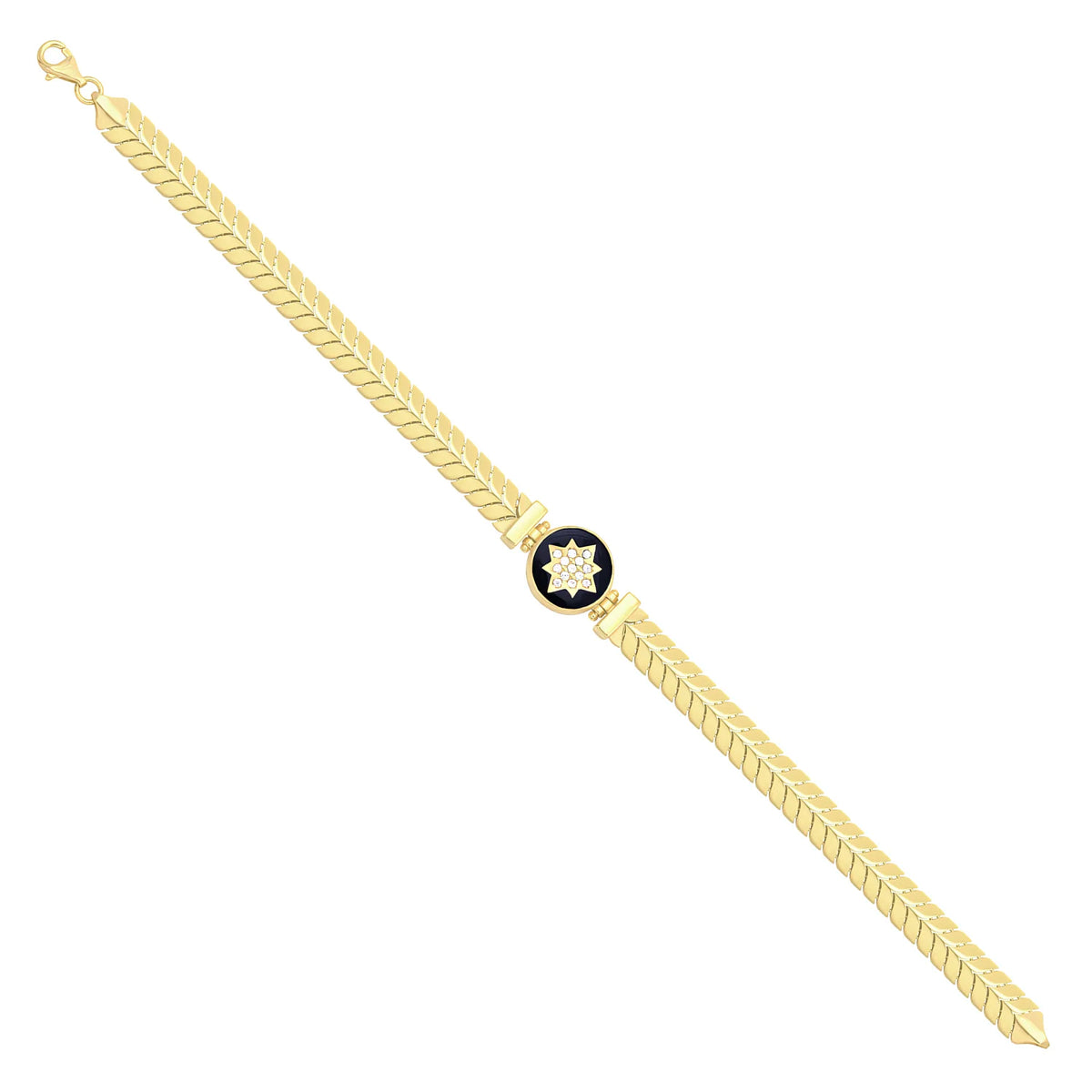 Solid gold herringbone bracelet, 9.50 g — shown at an angle across the frame.