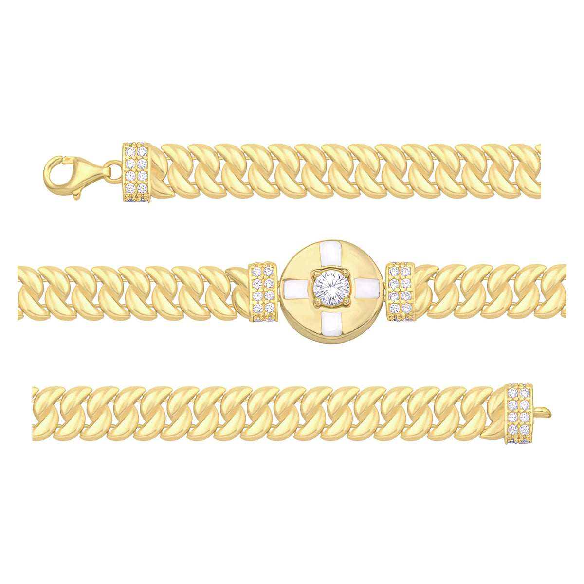 Solid gold curb bracelet, 9.00 g — shown in three rows across the frame.