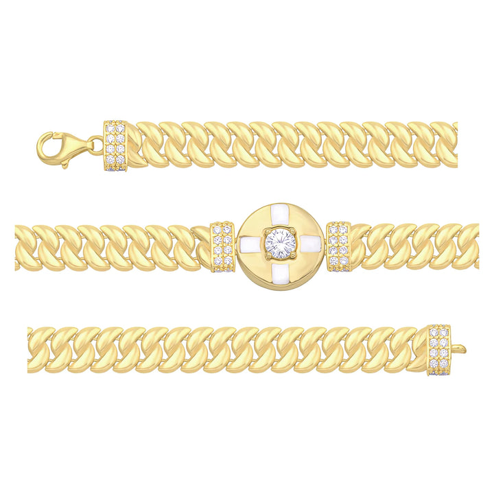Solid gold curb bracelet, 9.00 g — shown in three rows across the frame.