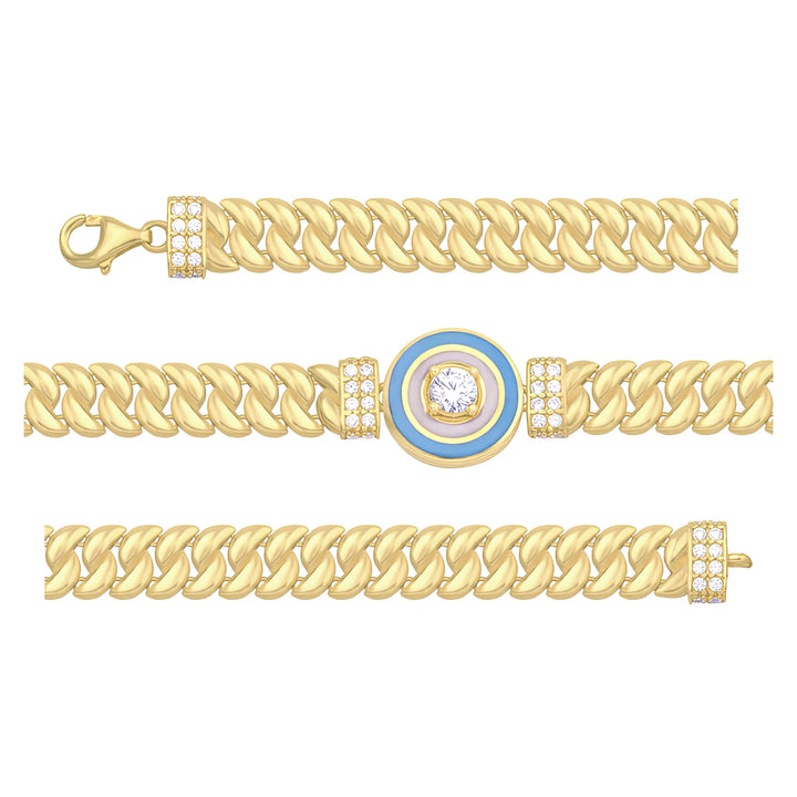 Solid gold curb bracelet, 8.30 g — shown in three rows across the frame.