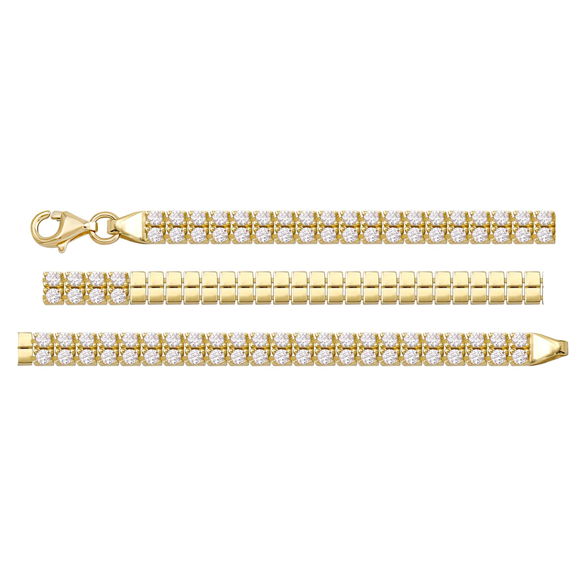 Solid gold bar link bracelet, 9.05 g — shown in three rows across the frame.