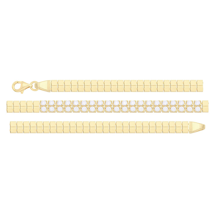 Solid gold tennis bracelet, 8.70 g — shown in three rows across the frame.