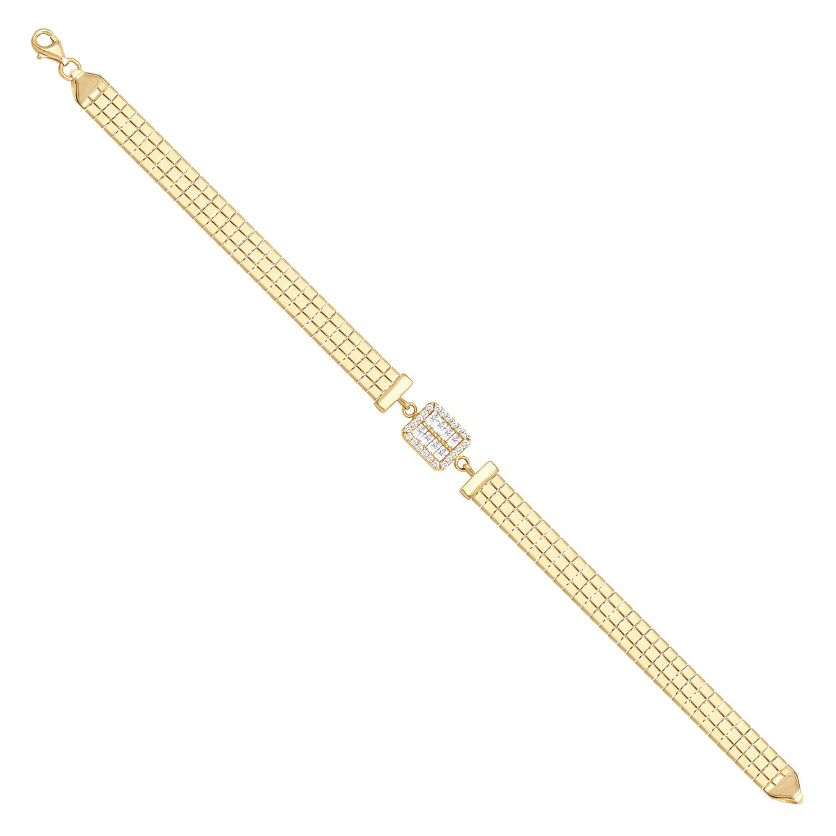 Solid gold brick link bracelet, 7.40 g — shown at an angle across the frame.
