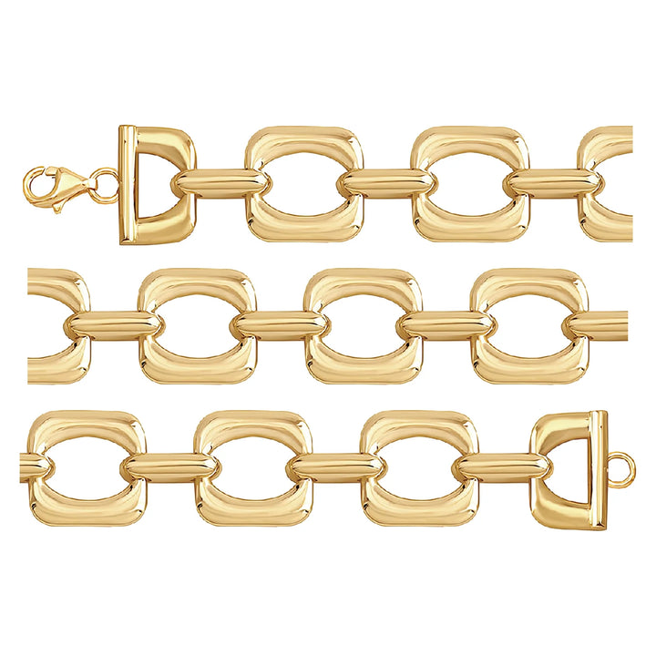 Solid gold fancy link bracelet, 14.90 g — shown in three rows across the frame.