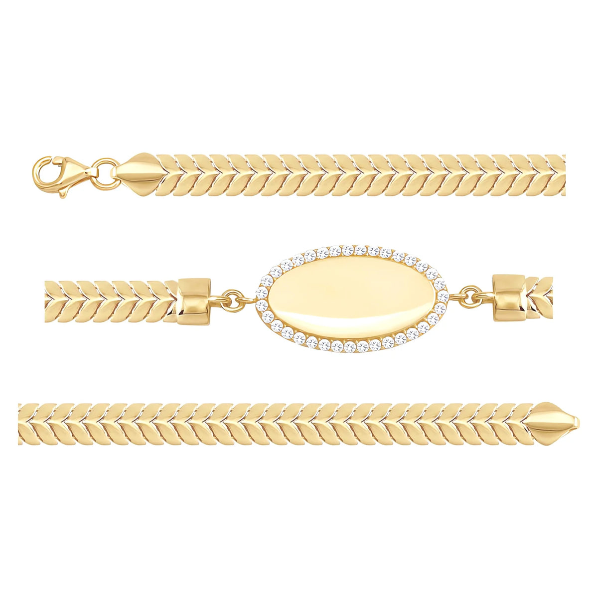 Solid gold fancy link bracelet, 5.50 g — shown in three rows across the frame.