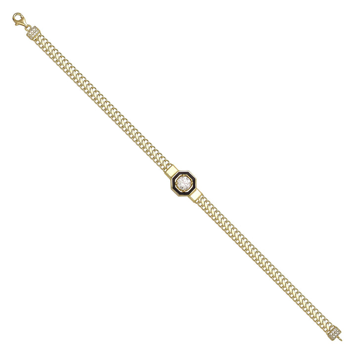 Solid gold fancy link bracelet, 6.45 g — shown at an angle across the frame.