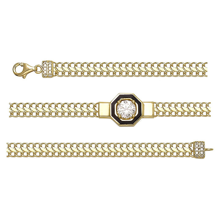 Solid gold fancy link bracelet, 6.45 g — shown in three rows across the frame.