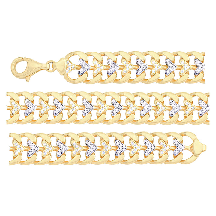Solid gold curb bracelet, 16.50 g — shown in three rows across the frame.