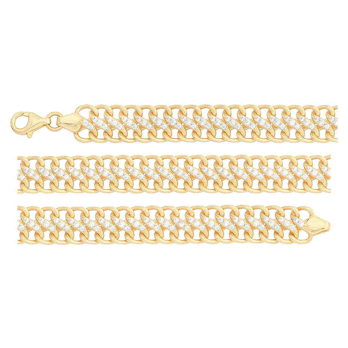 Solid gold curb bracelet, 10.25 g — shown in three rows across the frame.