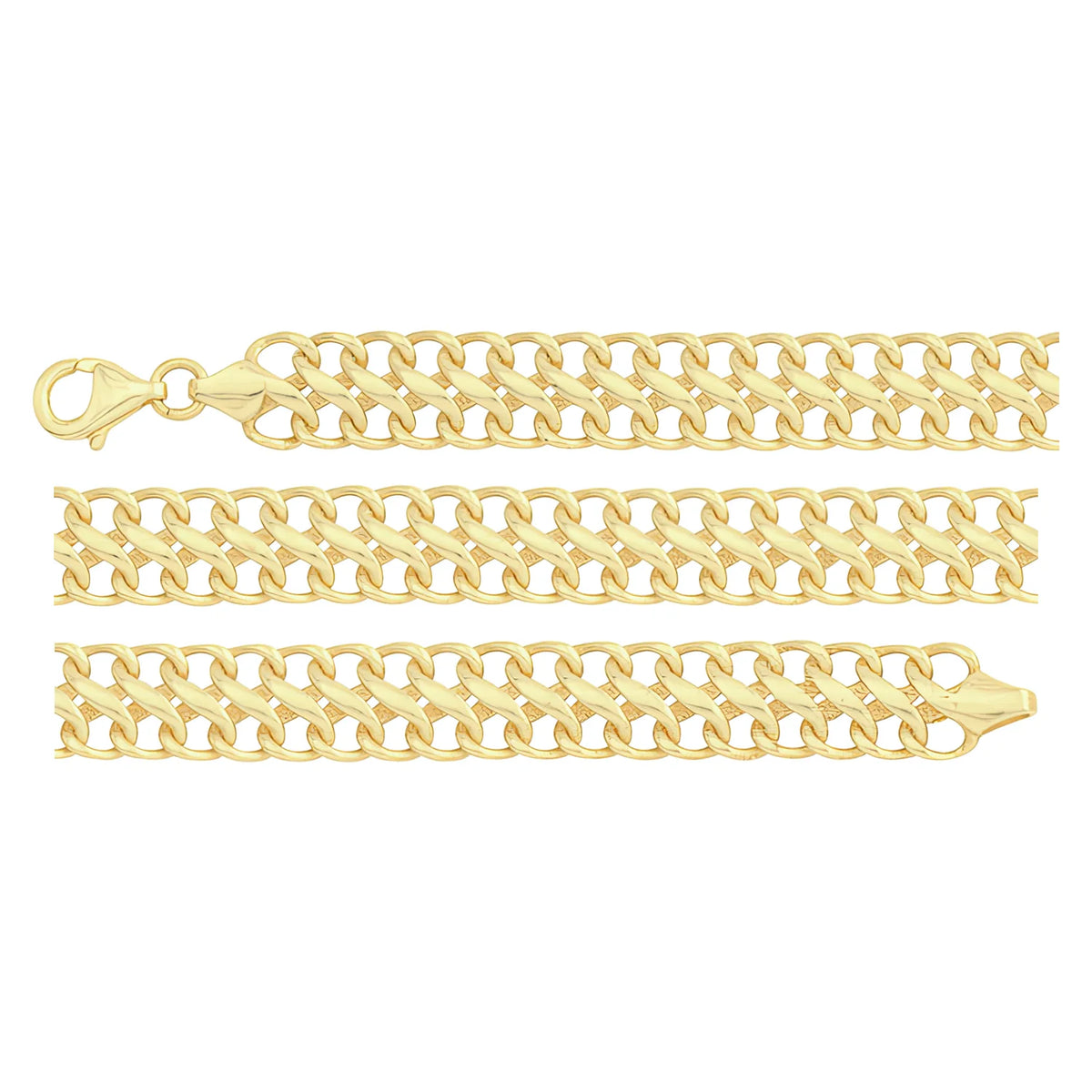 Solid gold curb bracelet, 9.20 g — shown in three rows across the frame.