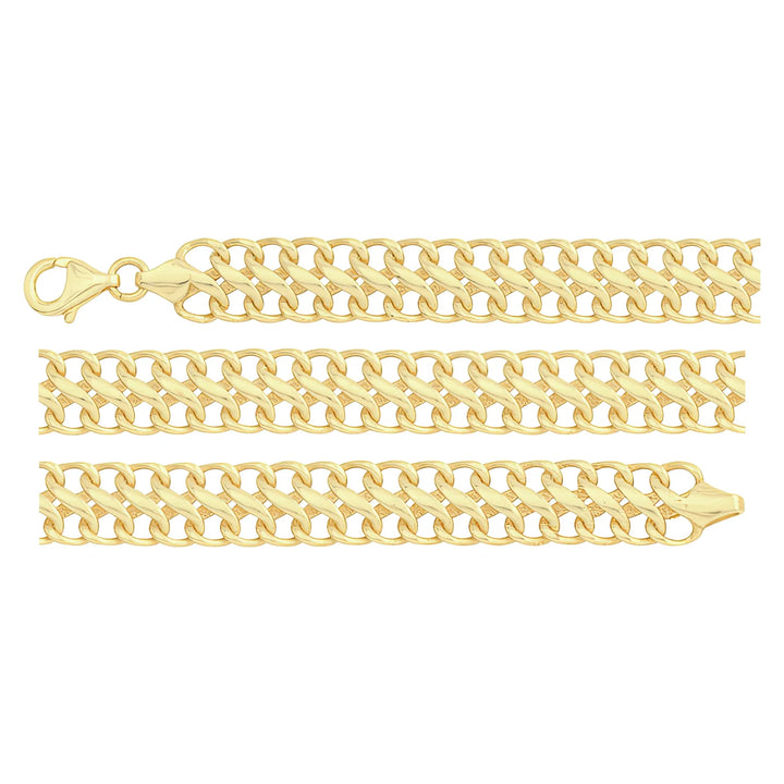 Solid gold curb bracelet, 9.20 g — shown in three rows across the frame.