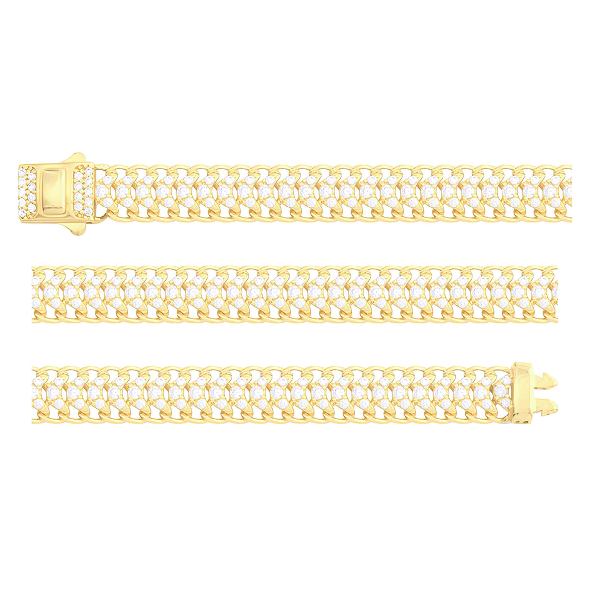 Solid gold braided bracelet, 10.45 g — shown in three rows across the frame.