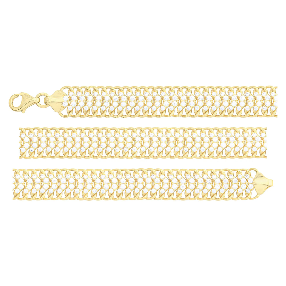 Solid gold herringbone bracelet, 11.00 g — shown in three rows across the frame.