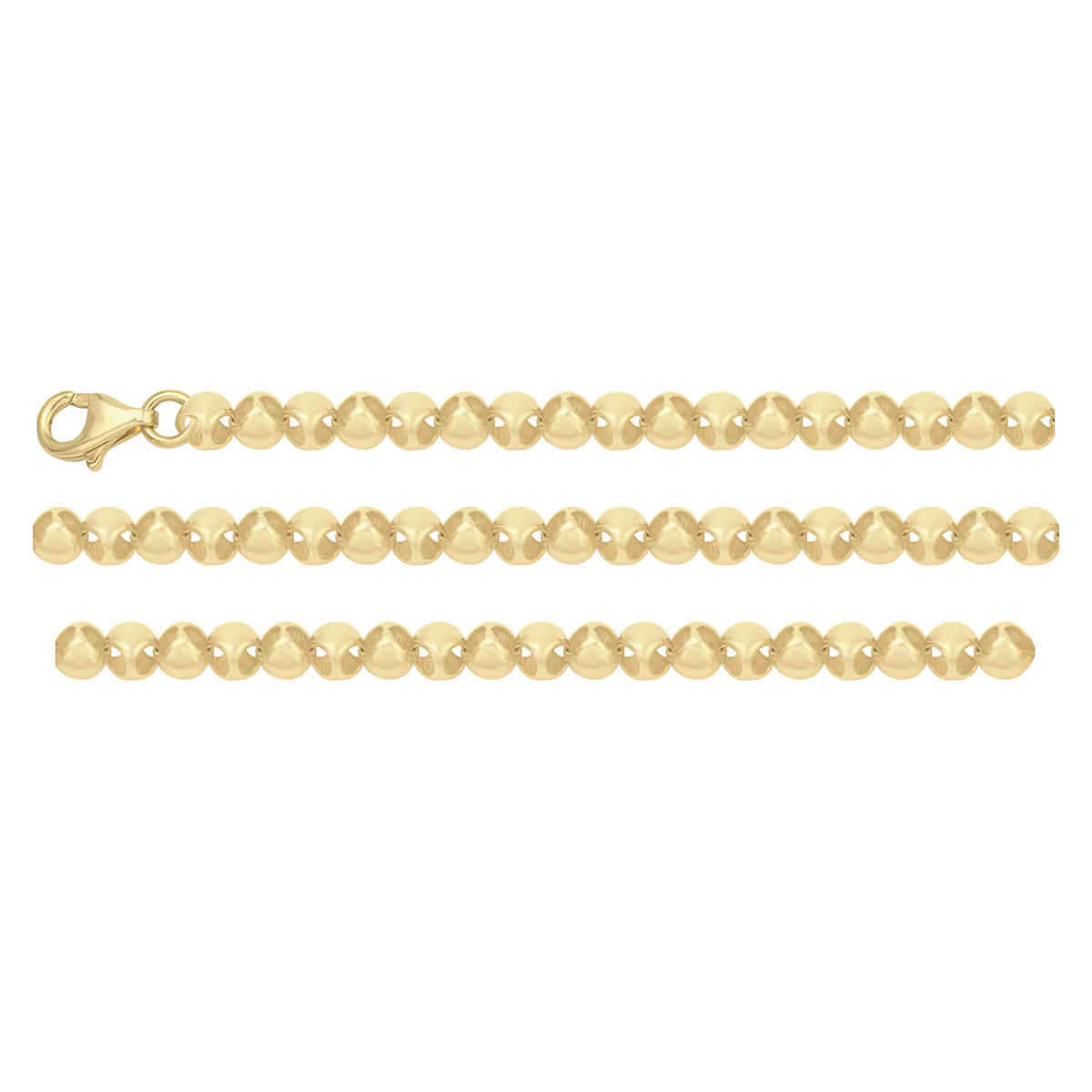 Solid gold bead bracelet, 4.50 g — shown in three rows across the frame.